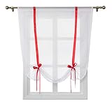 LivebyCare Sheer Roman Shade Small Window Curtain Panel Short Drapery Tie Up Rod Pocket Voile Drape