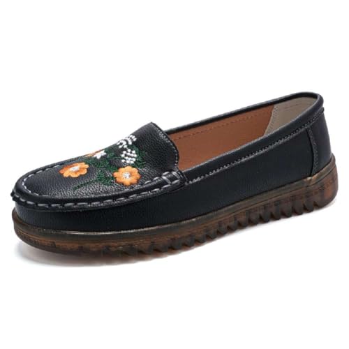 Image of Women's Genuine Leather Platform Loafers Classic Casual Comfort Slip-On Shoes Soft Sole Dress Shoes