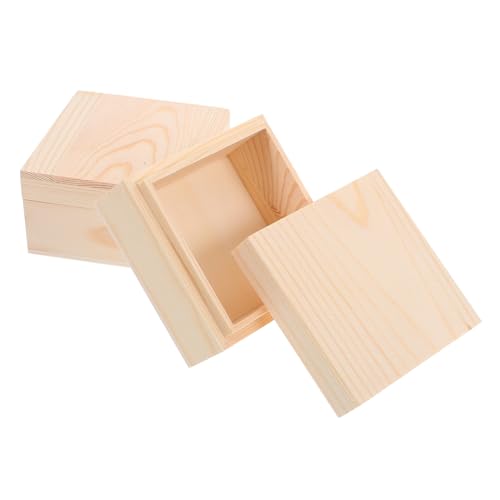 EXQUIMEUBLE 2個 松木製未完成蓋付き収納ボックス 向けペイント用 木製ジュエリーケース 小物整理用木箱 ホームオフィス用