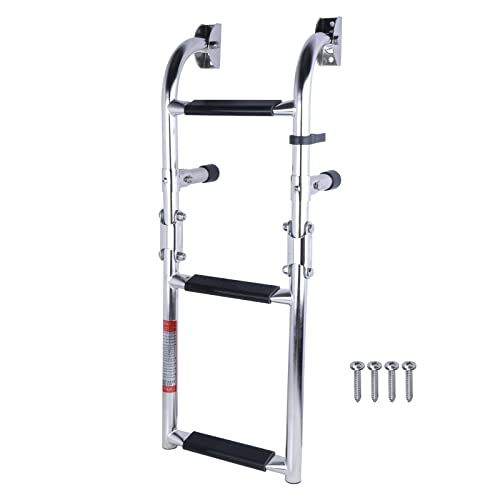 Folding Boat Ladder, Stainless Steel 3 Step Pontoon Boat Ladder, 2+1 Step Portable Transom Mount Boat Ladder #TOP6