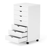 7 Drawer Chest, Storage Cabinet Dressers with Wheels, Dressers Storage Cabinets, Dresser Mobile Cabinet with Wheels, Room Organizer, Small Drawers Wood Organization Furniture for Office, Home, White