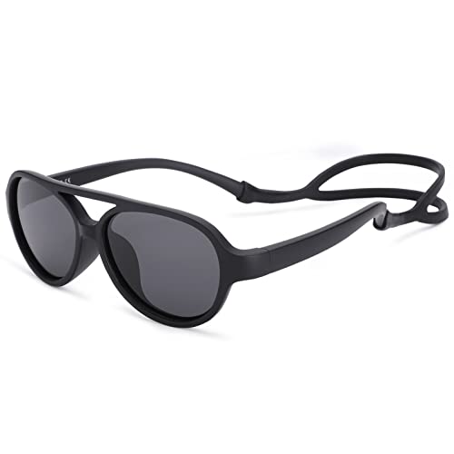 Coasion Baby Polarized Sunglasses Flexible Rubber Shades With Adjustable Strap For Infant Toddler Boys Girls Ages 0-24 Months (Matter Black/Grey) #TOP2