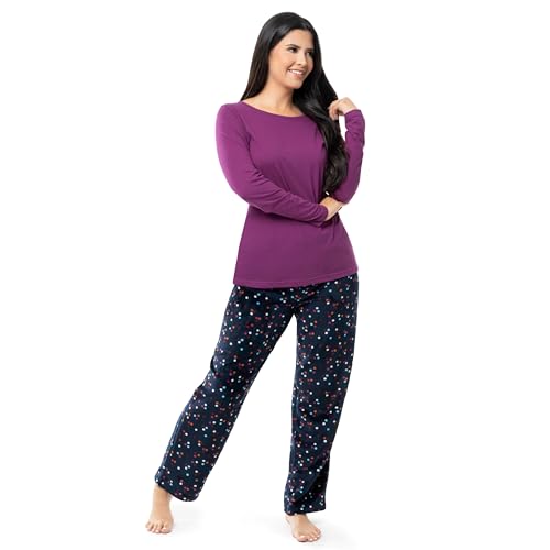 Image of Fruit of the Loom Women's Sueded Jersey Crew Top and Fleece Pant Sleep Set
