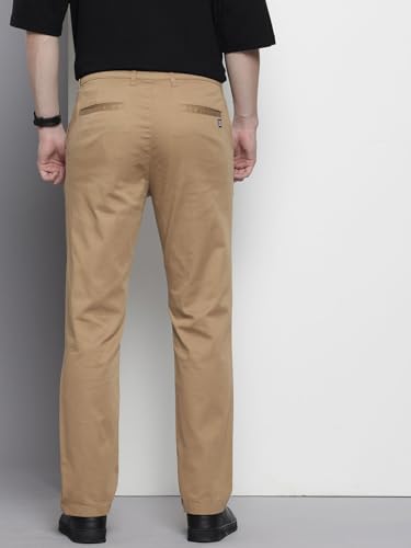 Image of The Indian Garage Co Men Regular Fit Solid Mid-Rise Stretchable Chinos