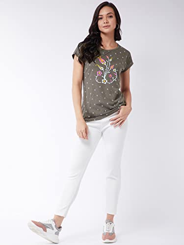 Image of Modeve Women Printed Cotton Blend Half Sleeve Round Neck T-Shirt for Summer