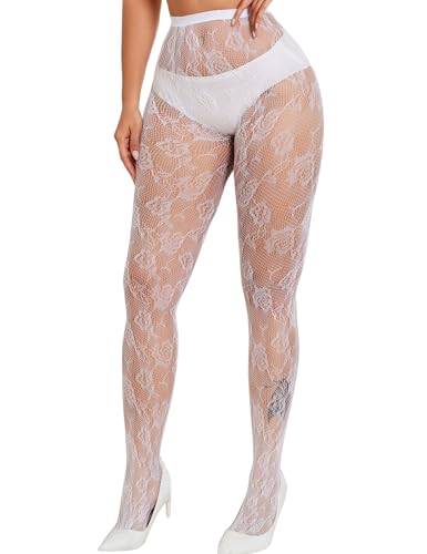 Gulinala Women Lace Fishnet Stockings Floral Lace Tights Flower Patterned