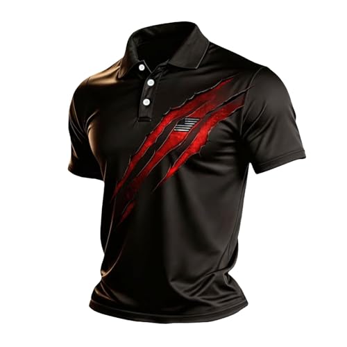 Funny Golf Shirts, 250 Anniversary USA Mens Polo, Men's American Flag Polo Shirt Patriotic Quick Dry Short Sleeve Performance Moisture Wicking Athletic Golf Shirts Grey S