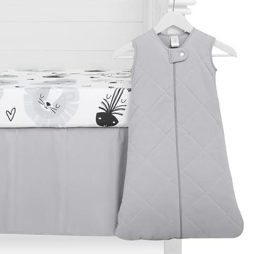 Evolur Zoo Love 3 Piece Crib Bedding Set, Machine Washable, Soft and Breathable Toddler Bedding Set, Includes Fitted Sheet, Wearable Blanket and Crib Skirt