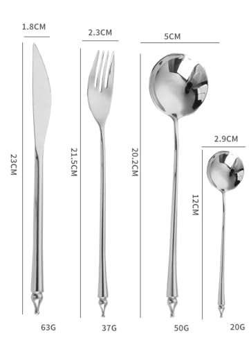 SEELLODGE Silverware Flatware Cutlery Set, 4/16/24/32/40/48 Pcs 304 Simple Steak Knife, Fork And Spoon Tableware Set Creative Long Handle Spoon Gift(24 Piece set for 6)