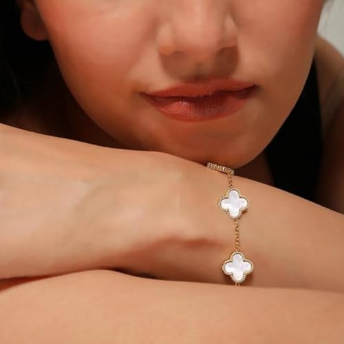 Image of Stylish Gold-Plated White Clover Bracelet & Earrings Set for Women | Premium Anti-Tarnish, Hypoallergenic Jewellery | Gift Combo
