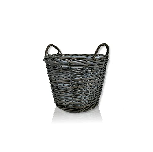 DARO DEKO Weiden Pflanzkorb schwarz Ø 40cm mit Henkeln und Kunststoffeinsatz Aufbewahrungskorb Pflanzkübel Übertopf Blumen-Korb
