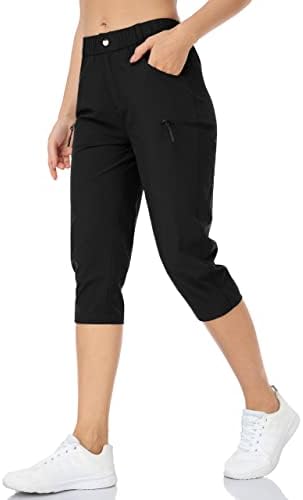 Hiking Pants for Women Lightweight Outdoor Cargo Capri for Athletic Casual with UPF 50 Quick Dry Zip Pockets Black