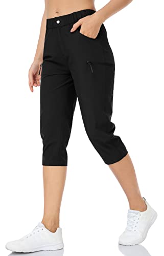 Hiking Pants For Women Lightweight Outdoor Cargo Capri For Athletic Casual With Upf 50 Quick Dry Zip Pockets Black #TOP1
