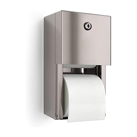 Commercial Toilet Paper Dispenser, 2 Roll Stainless Steel Toilet Paper Holder. Wall Mount, Locking Tissue Dispensers for Bathroom/Restroom Cover