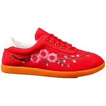 DHAEY Martial Arts Shoes Soft Bottom Comfortable Breathable Fashion Professional Unisex Tai Chi Shoes Chinese Traditional Kung Fu Arts Shoes Color Red, Size 8.5 Women/7 Men