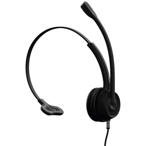 ADOC HC01 Auriculares con Cable Monoaurales con Micrófono. Cable de 1,5m, Cancelador de Ruido, Cómodos, Diadema Ajustable, Micrófono Giro 330º, Compatible con Ambos Lados (Oreja Derecha o Izquierda).