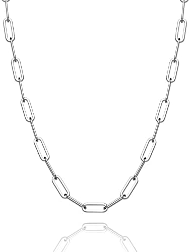 Waitsoul 925 Sterling Silver Paperclip Lobster Clasp Chain 3mm Necklace for Women Men Diamond Cut Silver Necklace Chain 16-30 Inches(16)