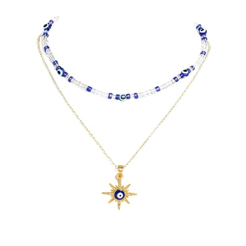 JZZ Layered Necklaces for Women, Boho Handmade Beaded & 18K Gold Plated Necklace, Lucky Protection Charm Dainty Jewelry Gift - image 1