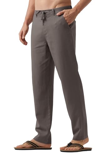 WILLIT Mens Linen Pants Casual Drawstring Lightweight Pants Cotton Linen Lounge Beach Summer Pants 32'' Gray 32W