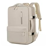 Mochila Expansível Impermeável, com Compartimento para Notebook, USB e Sistema Antifurto – Ideal para Viagem, Passeios,Trabalho e Uso Diário (Bege)
