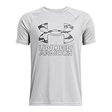 Under Armour Boys Tech Hybrid Print Short Sleeve T Shirt, (012) Mod Gray/Black/Black, Large (Apparel)