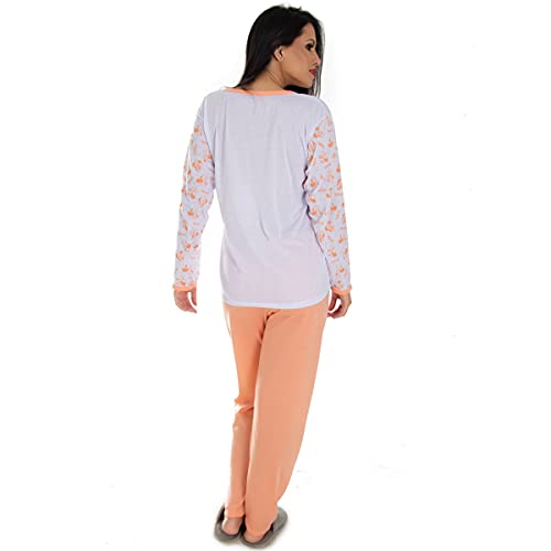 Pijama Manga Longa Feminino em Malha Suave PV | 159 Cor:Laranja;Tamanho:G