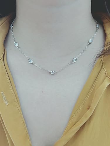 Aveli 03320001S Large 5Mm Lab Created Diamond By The Yard Station Necklace In Bezel Set Round Brilliant Cut Stones - Hypoallergenic Chain Jewelry thumb #1