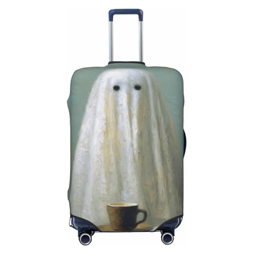 Ghost And Coffee Cup Elastic Travel Luggage Covers Dustproof Scratch-Resistant Suitcase Protector Fit 22-24 Inch
