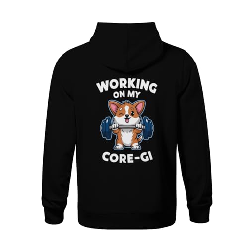 Kids Retro Working On My Core-gi Funny Corgi Gym Boys Girls Lightweight Kangaroo Pocket Fleece Hoodies3
