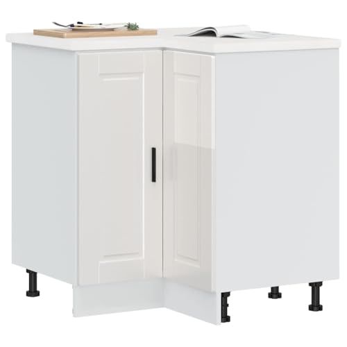QZZCED Mueble bajo Esquina de Cocina Porto Alto Brillo Blanco, gabinete Base de Esquina con Amplio Almacenamiento, Material Estable y Duradero, Puertas prácticas, Patas Ajustables,