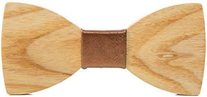 DURUI Handmade Customized Solid Wood Bow Tie Creative Wedding Wooden BowTie with Gift Box (Fraxinus+leather special)