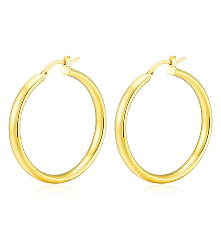 14K Gold Plated Hoop Earrings for Women Chunky Hoop Earrings