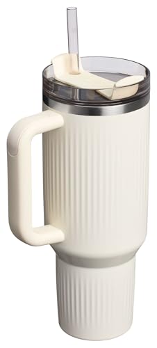 Image of STANLEY Quencher H2.0 Tumbler with Handle and Straw 40 oz | Flowstate 3-Position Lid | Cup Holder Compatible for Travel | Insulated Stainless Steel Cup | BPA-Free | Fluted Cream Gloss
