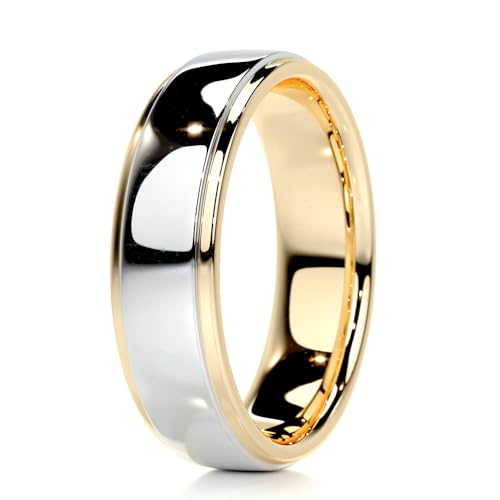 6MM 8MM Two Tone Wedding Band for Men 10K 14K 18K Yellow Gold & White Gold Wedding Ring for Engagement Anniversary