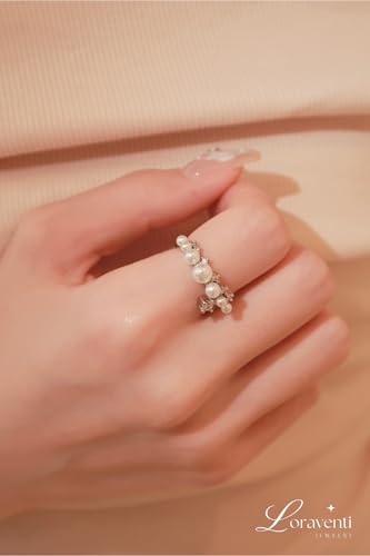 Adjustable Ring for Women, Pearl and Cubic Zirconia Stackable Ring, Elegant Statement Jewelry Gift for Wedding Anniversary Birthday Valentine's Day2