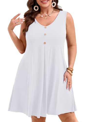 Image of JollieLovin Women Plus Size Summer Sundress Tank Sleeveless V Neck Beach Swing Dress Swimsuit Cover ups(L-5X)