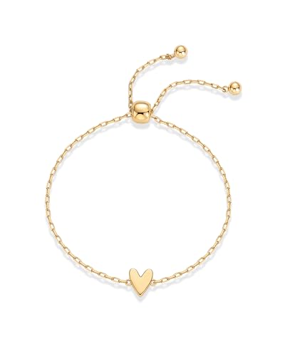 PAVOI 14K Gold Plated Matching Heart Charms Solitaire Bracelet Set for Women | Adjustable Love Friendship Two Bracelet Pack3