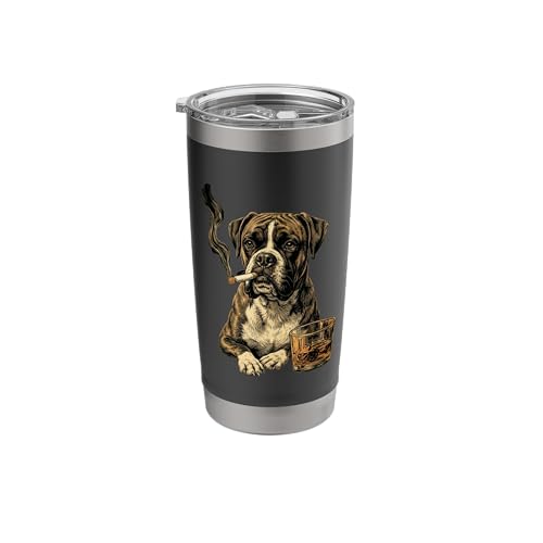 Funny Boxer Dog Smoking Cigarette Whisky Lover Funny Dog Stainless Steel Insulated Tumbler