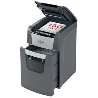 REXEL Optimum Auto Feed+ 150X, Distruggidocumenti Automatico, 150-165 Fogli (80-70 gr/mq), Taglio a Frammento, Livello di Sicurezza P-4, per Piccoli Uffici, Capacità 44 Litri, 2020150XEU