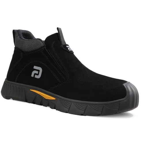 Image of GLANOUDUN Steel Toe Shoes for Men Welding Work - Slip-On, Mid-Top Coverage | ASTM, Anti Impact Toe Cap, Spark resistant, Wear-resistant, Soft sole, Hands Free, Construction, Welding, Workshop, Factory