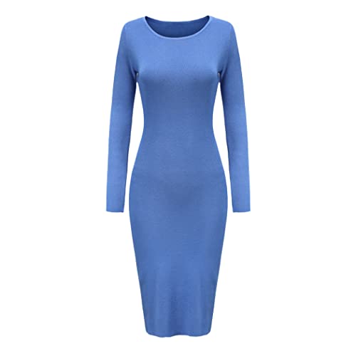 Robe pull manches longues chic en tricot stretch KEHAIOO bleu marine L