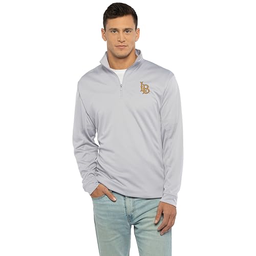 Vantage Apparel Poly Micro Mesh Grey 1/4 Zip, Cal State Longbeach, XXL