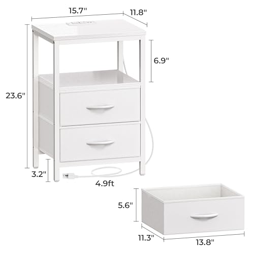 image for Huuger Nightstand with Charging Station, Side Table with Fabric Drawer
