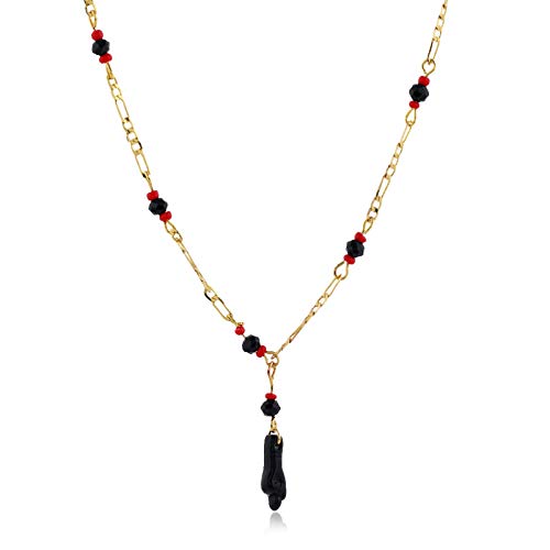 Caiyao Black Azabache Hand Figa Charm Stainless Steel Link Chain Necklace Bracelet for Women Men 18K Gold Plated Good Luck Kabbalah Evil Eye Amulet Bracelet Protection Jewelry