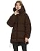 PEHMEA Women Mid-Length Puffer Hooded Jacket Winter Padded Warm Coat Thicken Outerwear Coats(Coffee-L)