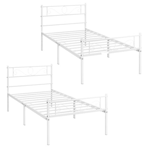 Yaheetech Juego de 2 estructuras de Cama Individual de Hierro Forjado con Listones de Metal, Estilo Moderno, cabecero Elegante, Blanco, 90 x 200 cm