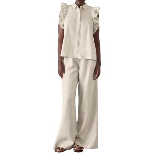 Ensemble en coton femme pour éviter la chaleur avec pantalon à volants S