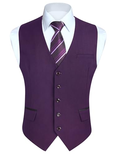 HISDERN Mens Suit Vest Purple Vest for Men Dress Vests