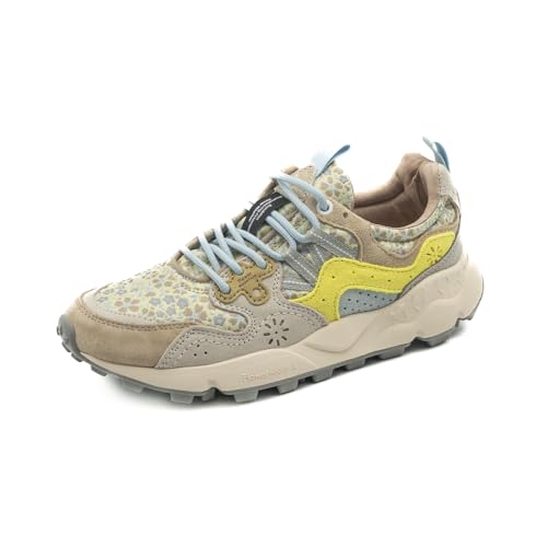 Basket Flower Mountain Yamano 3 femme en daim et nylon crème jaune