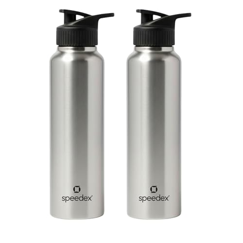 Image of Speedex Stainless Steel Metal Water Bottle 1 Ltr 1000 ml, BIS Approved, Leak Proof Sipper Cap Bottle for Office, School, Gym, Travel, Daily Use for Men, Women, Kids, Adults, Silver, Set of 2